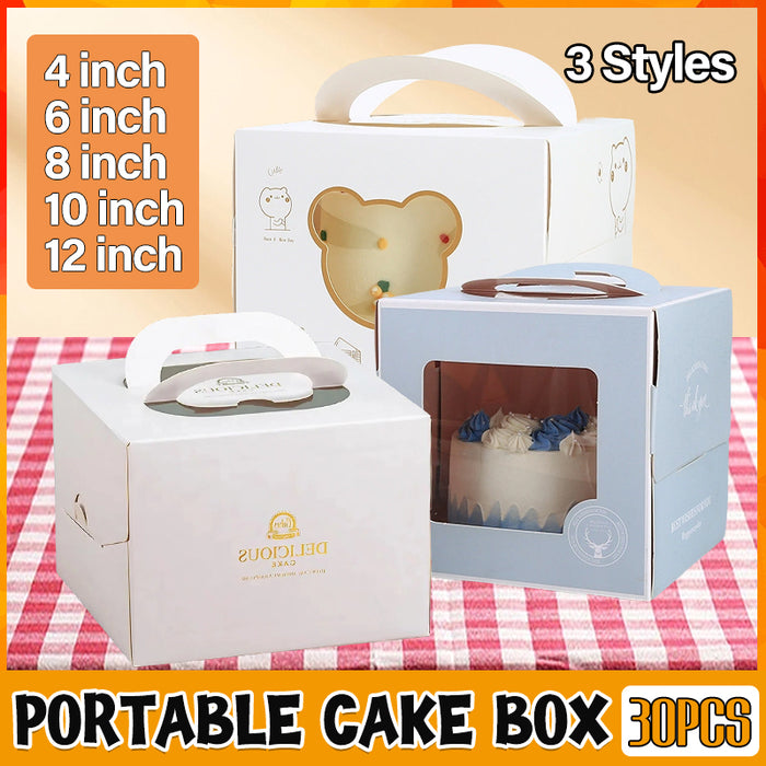 30 Pcs Portable Cake Box with Clear Window and Handle 3 Styles
