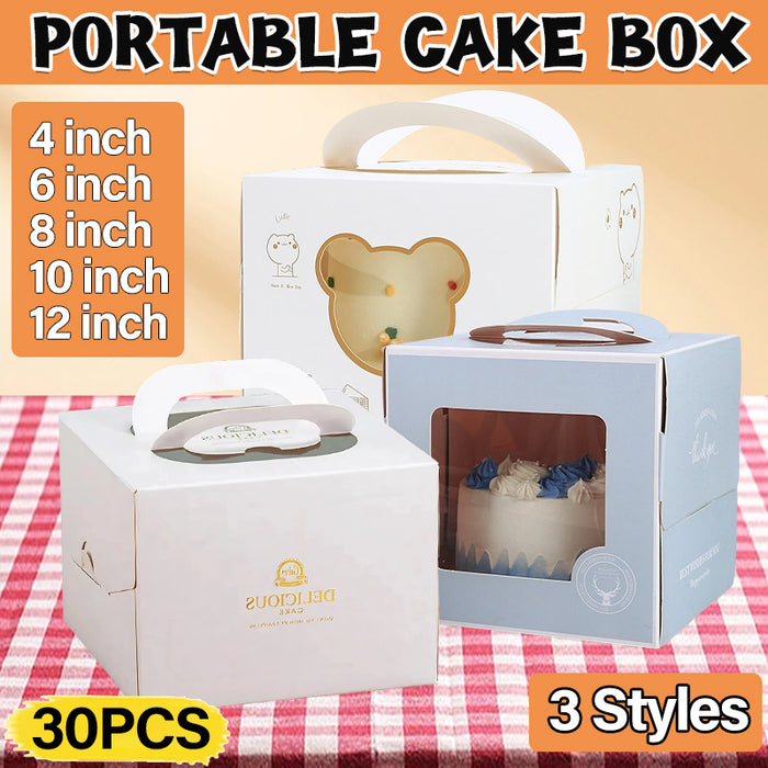 30 Pcs Portable Cake Box with Clear Window and Handle 3 Styles