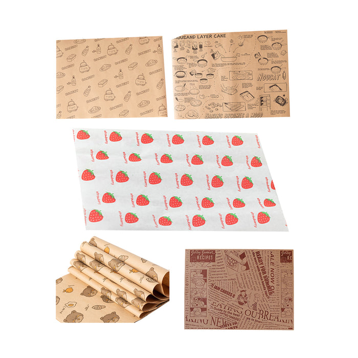 100Pcs Grease-Proof Sandwich Wrappers Oil Blotting Coated Paper 5 Styles