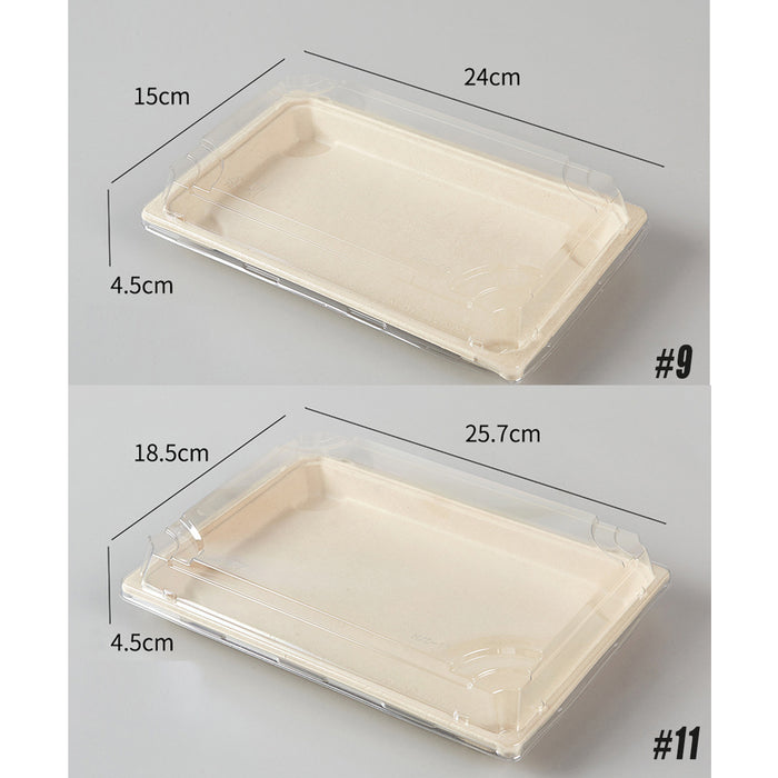 50 Pcs Biodegradable Sushi Boxes with Clear Lid Leak-Proof Natural Beige 8 Sizes