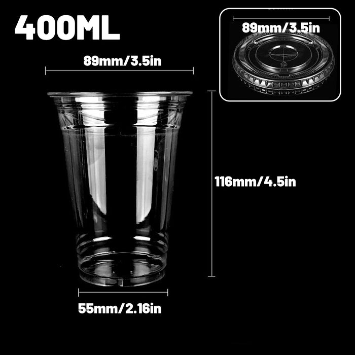 250 Sets Transparent PET Drink Cups With Lids 400ml Leak Proof
