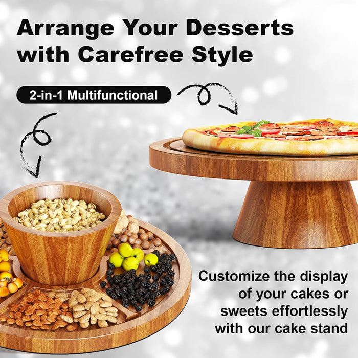 Natural Acacia Wood Cake Stand with Clear Acrylic Dome Lid 30.5 cm Non-Slip