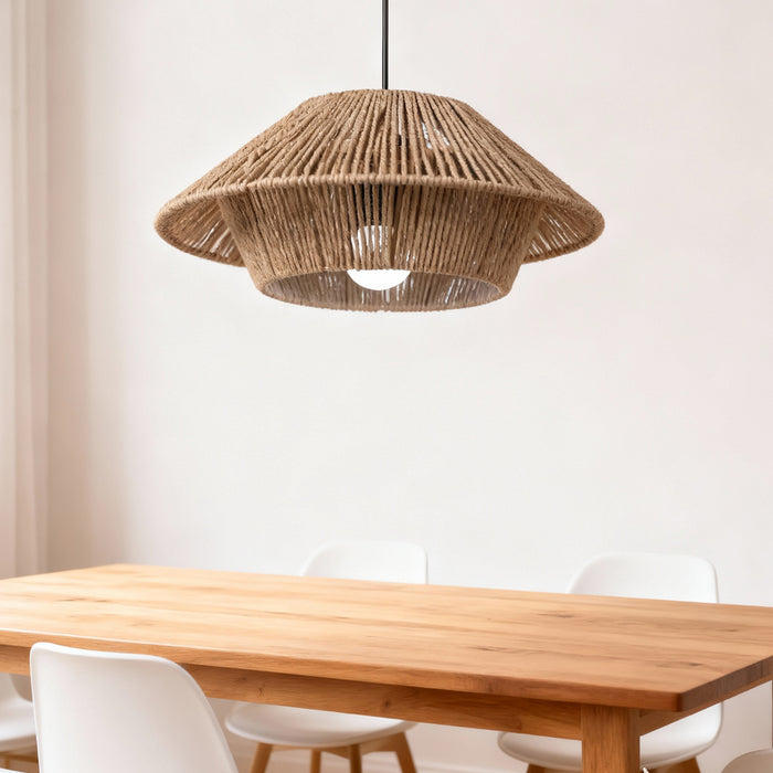 Hand-Woven Paper Rope Pendant Lampshade Yellow 30×12.5 cm