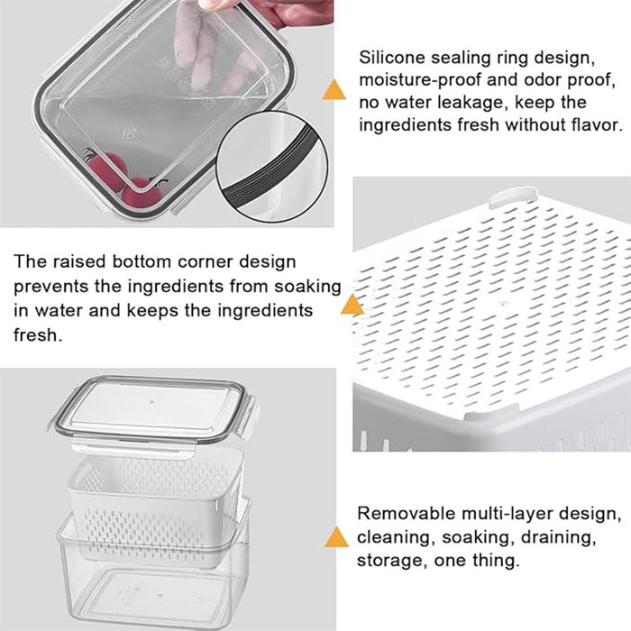 3 Piece Food Storage Container Set With Draining Baskets