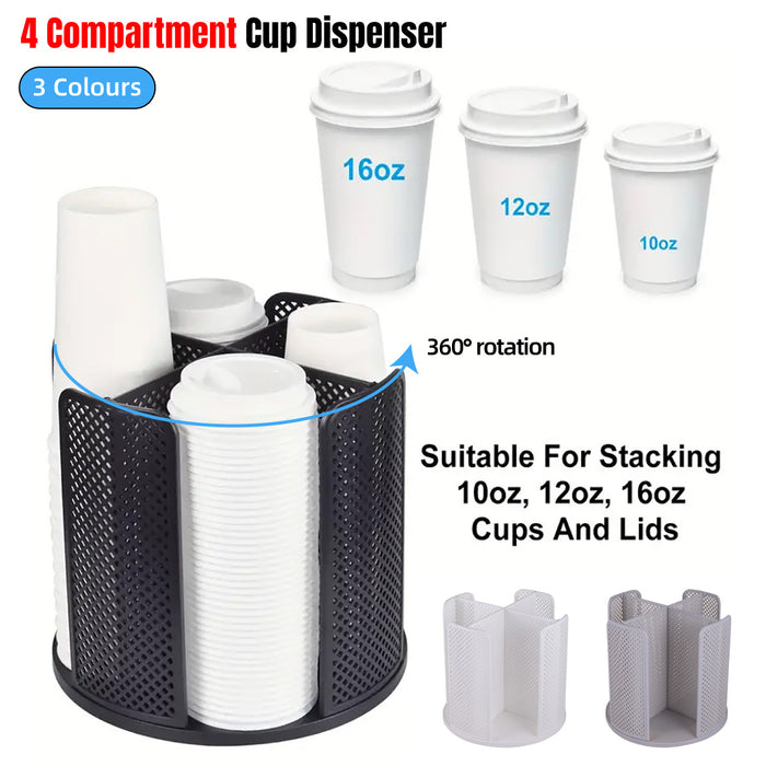 4 Compartment Rotating Cup Holder For 10oz–16oz Cups