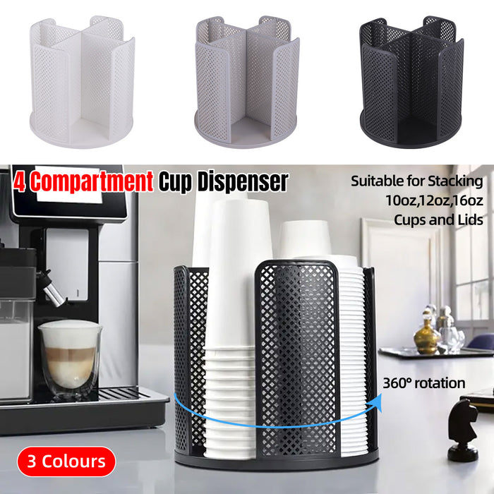 4 Compartment Rotating Cup Holder For 10oz–16oz Cups