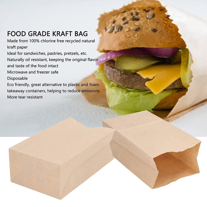 500Pcs Kraft Paper Bags Food Grade Recyclable for Bakery and Takeaway Use