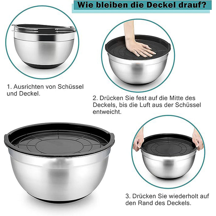 5 Piece Stainless Steel Mixing Bowl Set with Airtight Lids