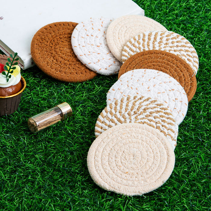 8pcs Round Cotton Woven Coaster, Dining Table Mat