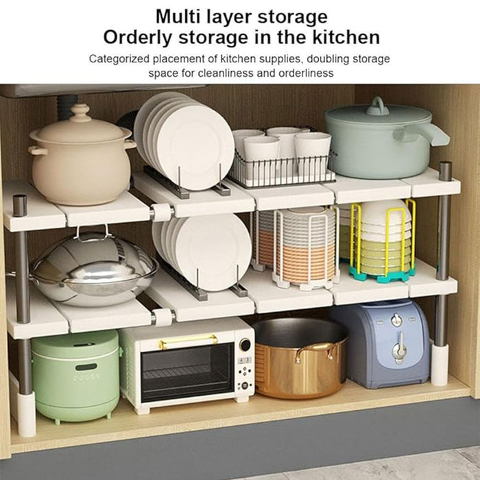 Expandable Kitchen Shelf Organiser Double Layer 54-75cm