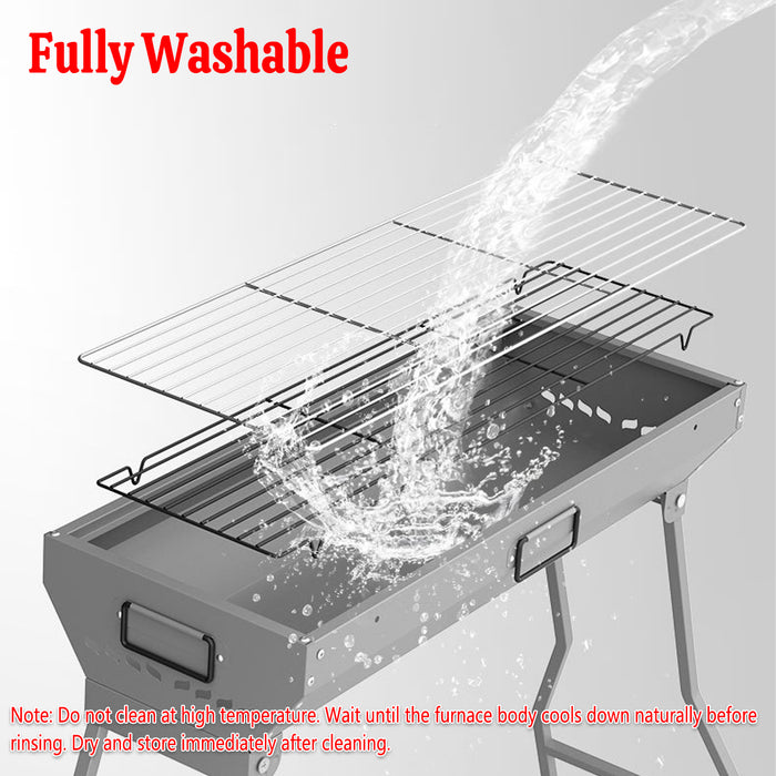 Large Outdoor Folding Barbecue Grill Iron 117 x 29 x 75 cm with Tongs