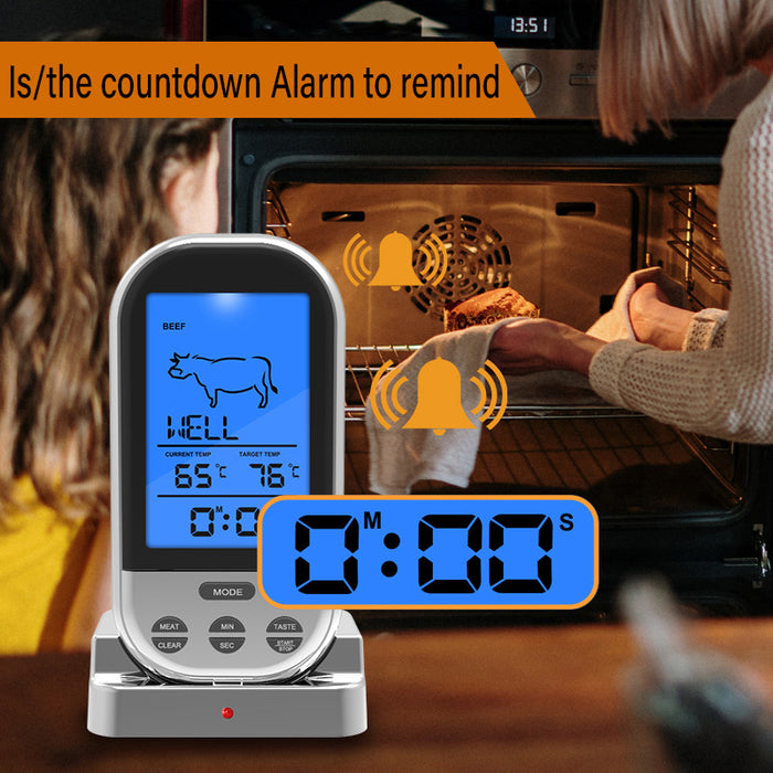 Wireless Remote Cooking Thermometer with Timer, Silver Grey