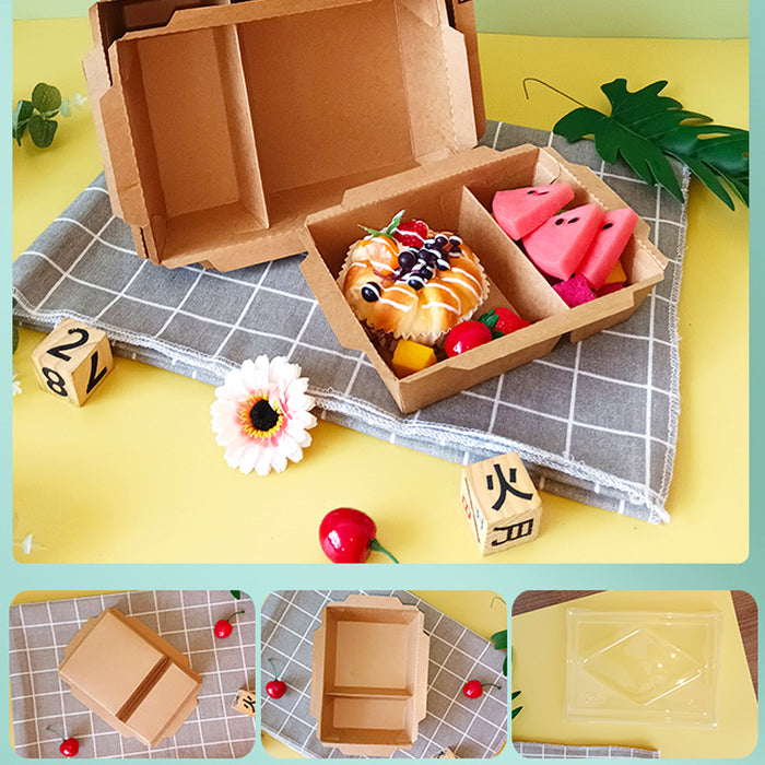 200Pcs Brown Kraft Paper Lunch Boxes with PET Lid Leakproof Compostable