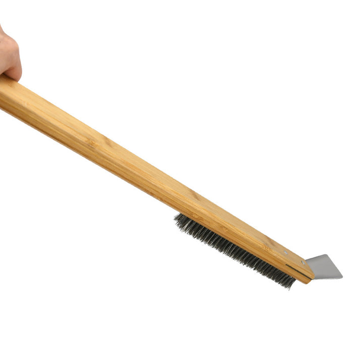 Pizza Oven Cleaning Brush with Scraper Stainless Steel Wire Wood Handle 57.5 cm