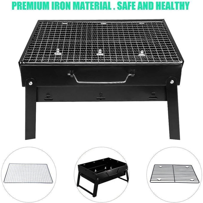 Portable Foldable Charcoal BBQ Grill Iron Steel 35 x 20 x 26 cm for Camping