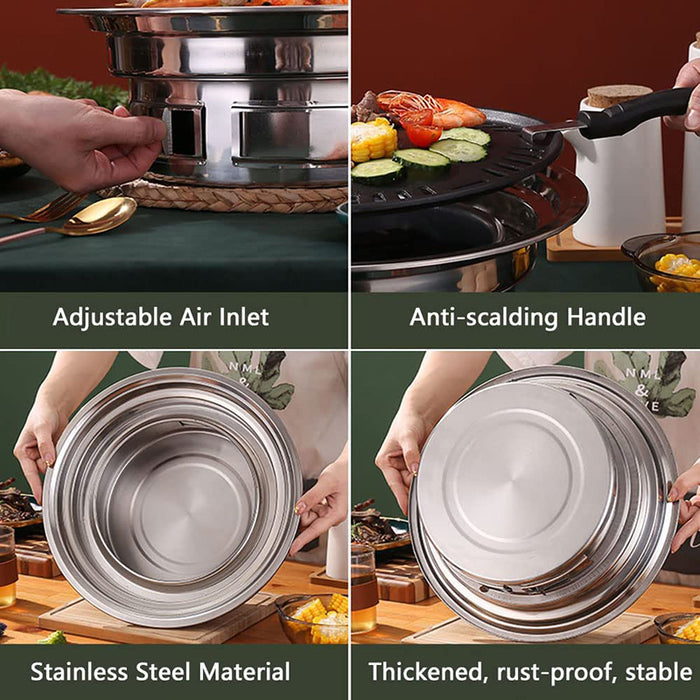 Portable Charcoal BBQ Grill Stainless Steel Medium