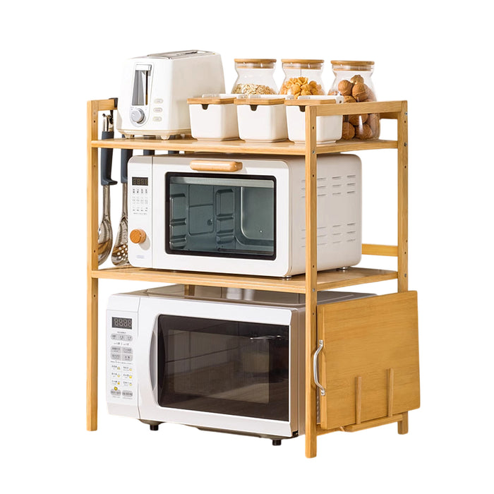 Expandable Microwave Rack Shelf Adjustable Bamboo With Hooks