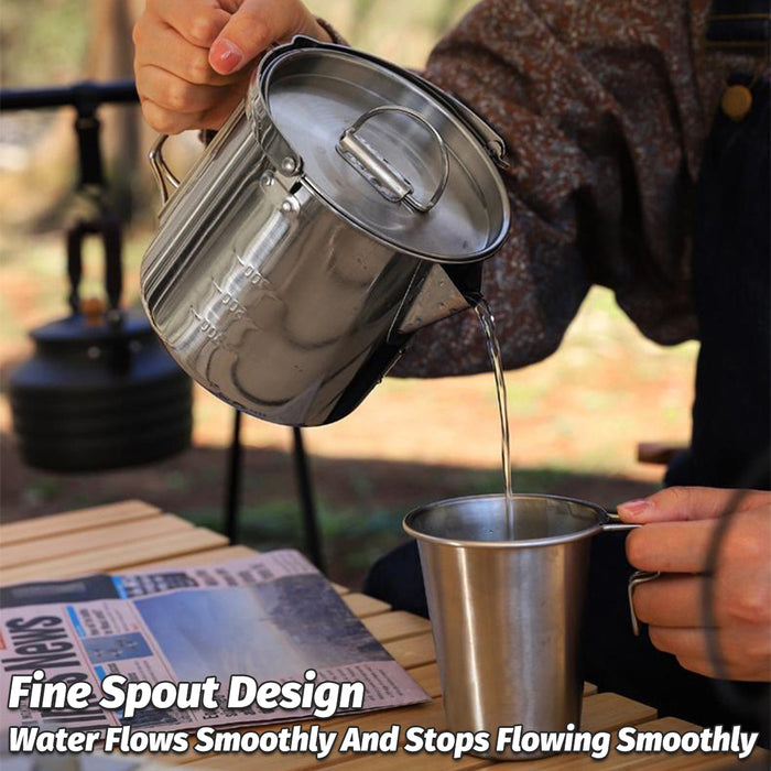1.2L Stainless Steel Camping Kettle with Lid for Hiking Picnic