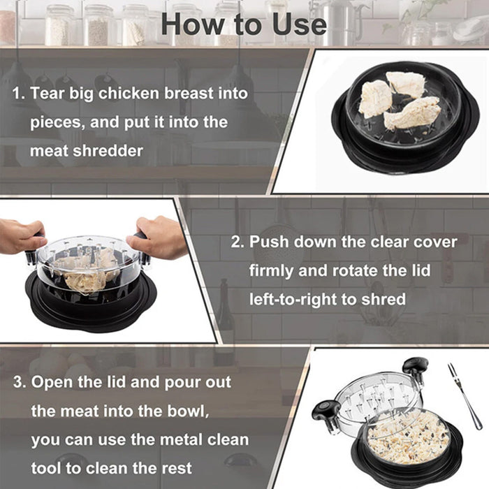 Manual Meat Shredder with Dual Handles PP Tray 27.5cm