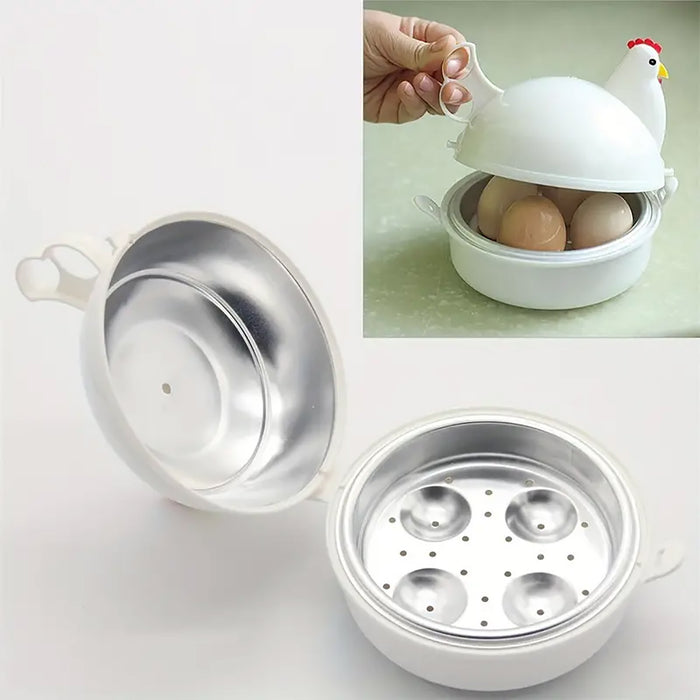 4 Egg Microwave Egg Steamer Chicken Shape Kitchen Tool