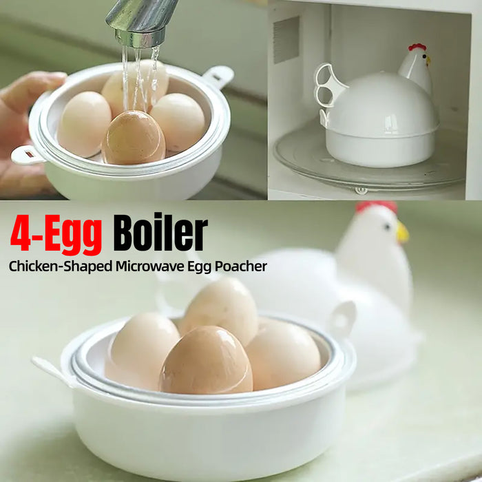 4 Egg Microwave Egg Steamer Chicken Shape Kitchen Tool