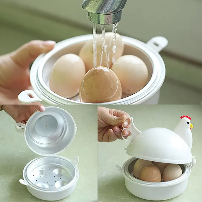 4 Egg Microwave Egg Steamer Chicken Shape Kitchen Tool