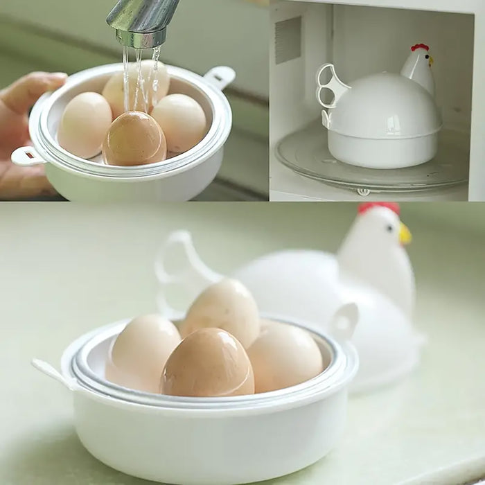 4 Egg Microwave Egg Steamer Chicken Shape Kitchen Tool