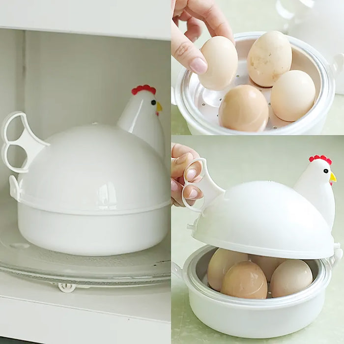 4 Egg Microwave Egg Steamer Chicken Shape Kitchen Tool