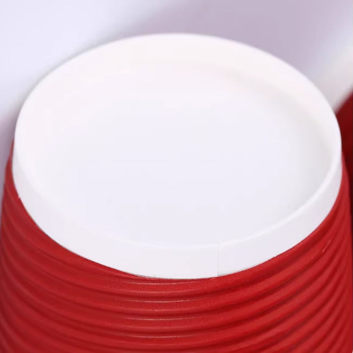 50 Sets Corrugated Paper Cups With White Lids 8oz 12oz 14oz 16oz