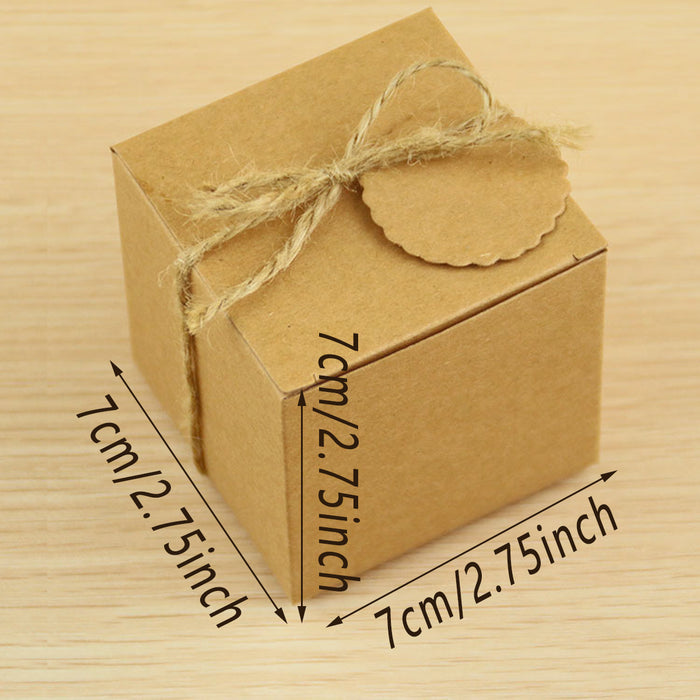 50 Pcs Kraft Paper Gift Boxes 7x7x7cm with Rope and Tags