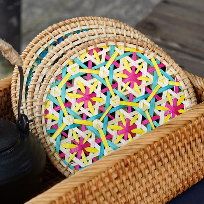 4 Pcs Bamboo Woven Cup Mats Heat Insulation 16 cm