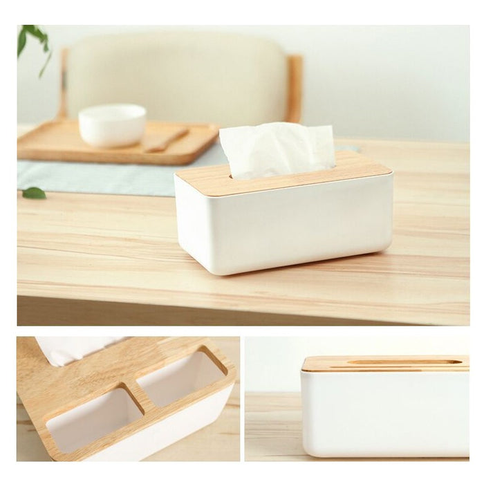Wooden Tissue Box Cover PP + Wood European Style 4 Colours 20.5 x 12 x 10 cm