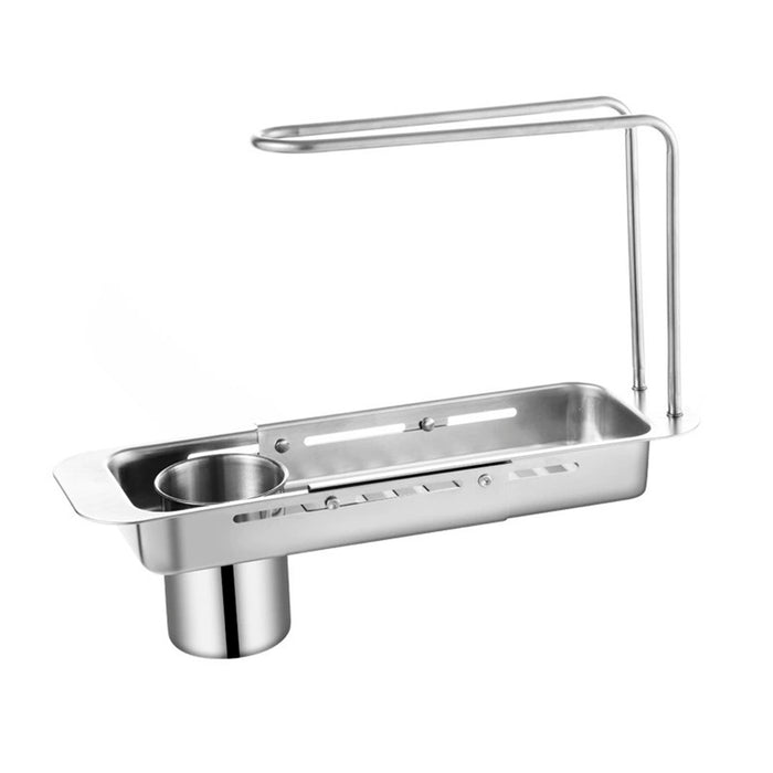 Retractable Sink Draining Rack With Filter Cup Silver Black
