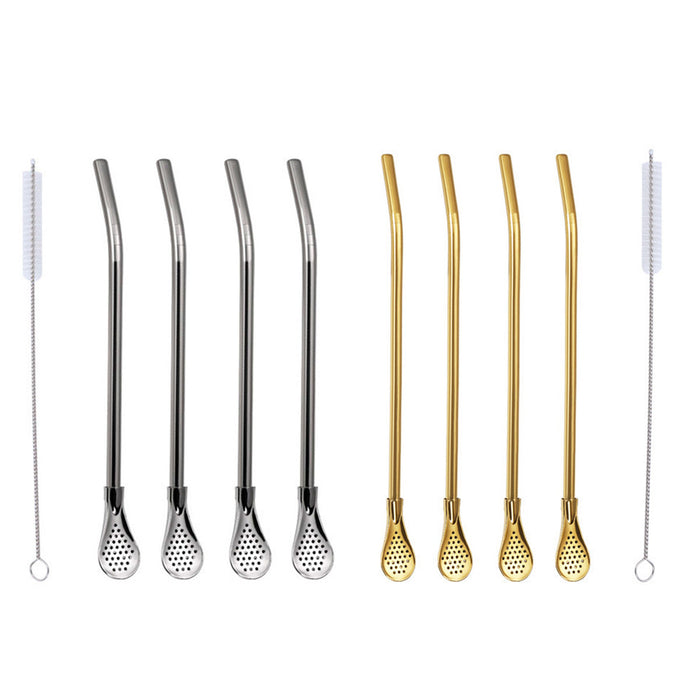 5 Pcs Straw Spoons with Removable Filter 18cm Stainless Steel