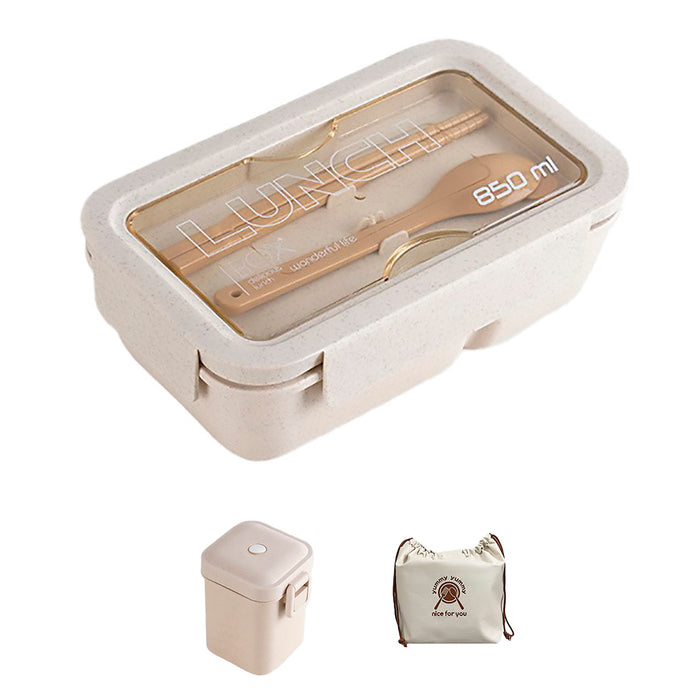 Square Lunch Box with Cutlery Microwave Safe Wheat Straw 850ml