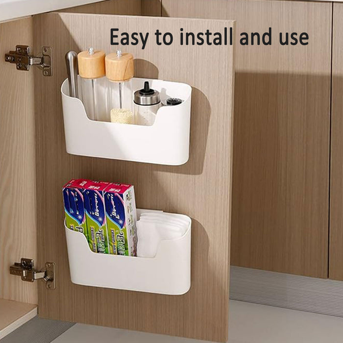2PCS Wall Mounted Storage Rack Set Self Adhesive White
