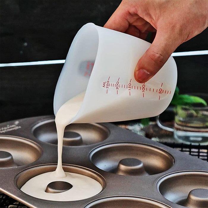 3 Pcs Silicone Measuring Cups White Double Scale 125ml 250ml 500ml