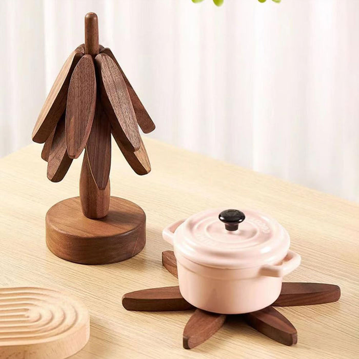 Solid Wooden Trivet for Hot Dish Walnut Christmas Tree Table Heat-Resistant Mat