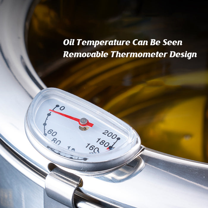 304 Stainless Steel Japanese Tempura Fryer 4.2L Oil-Saving with Thermometer