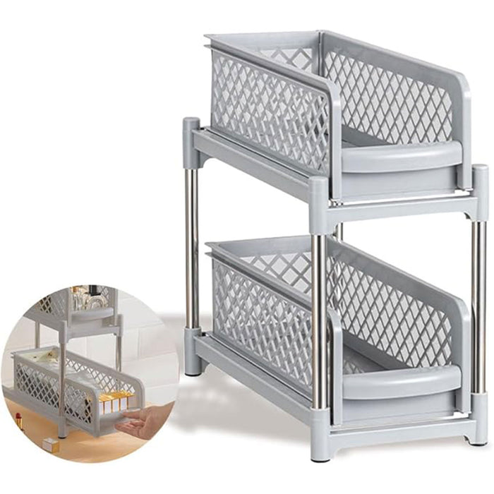 2 Tier Spice Rack Storage Organiser Plastic with Pull-Out Drawer