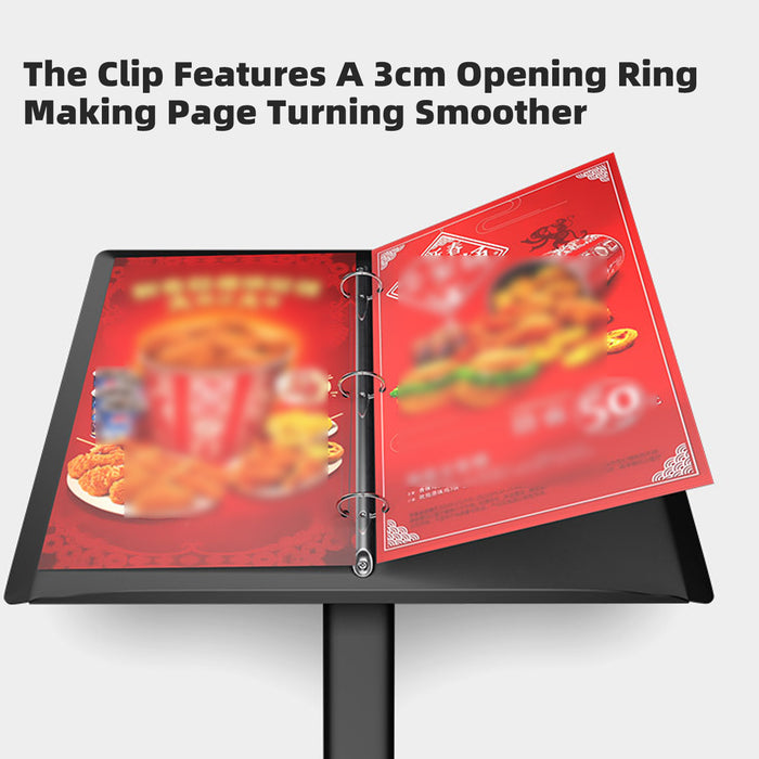 Restaurant Menu Display Stand 115cm with 3-Ring Binder Anti-Slip Base