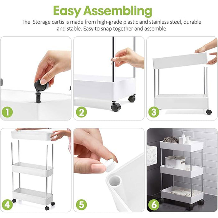 3 or 4 Tier Rolling Storage Cart with 360-Degree Wheels