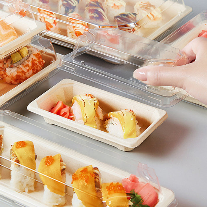 50 Pcs Biodegradable Sushi Boxes with Clear Lid Leak-Proof Natural Beige 8 Sizes