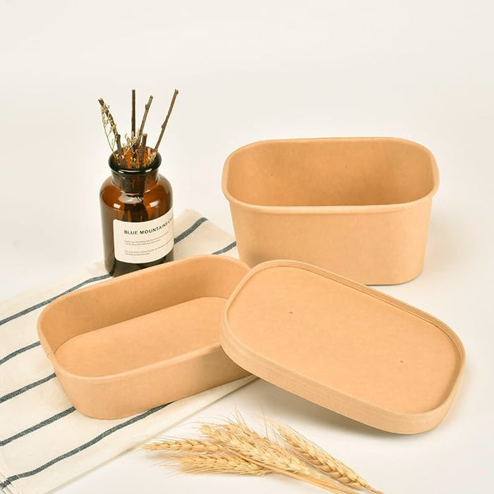 50 Pcs Kraft Paper Lunch Boxes with Lids Microwave Freezer Safe 580-1000 ml