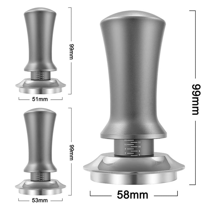 Adjustable Coffee Tamper with Scale and Automatic Rebound – 51mm, 53mm, 58mm