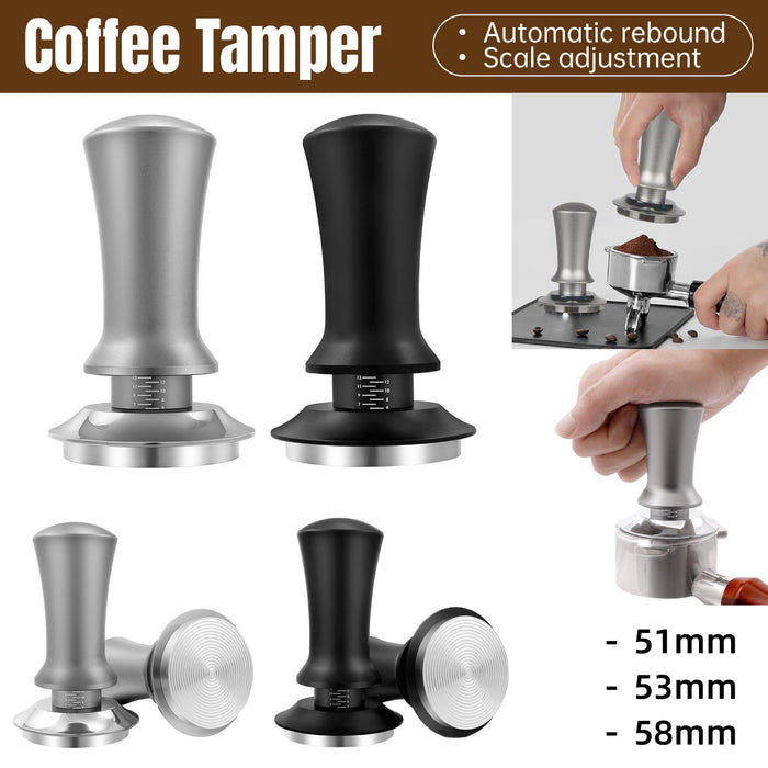 Adjustable Coffee Tamper with Scale and Automatic Rebound – 51mm, 53mm, 58mm