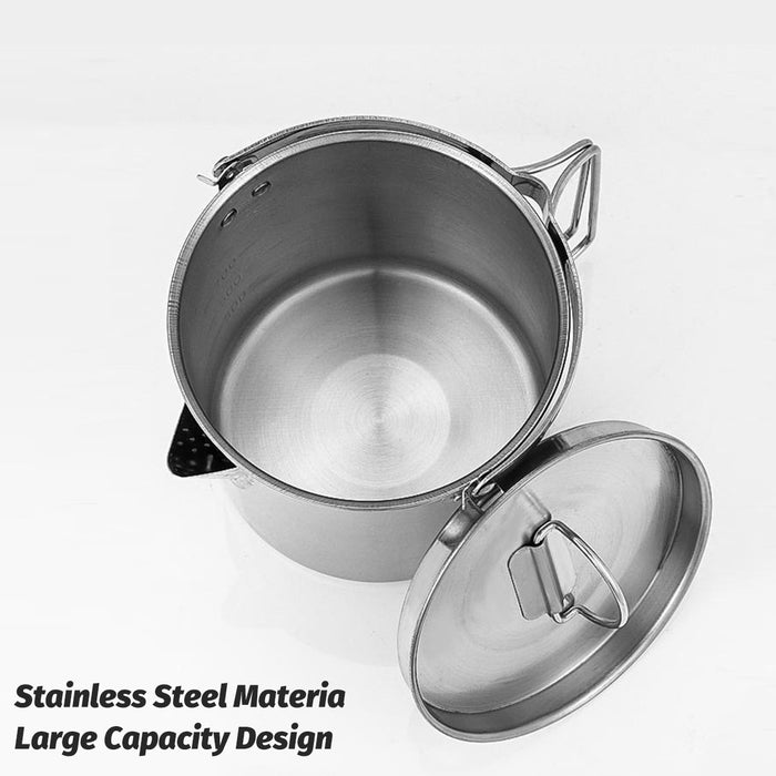 1.2L Stainless Steel Camping Kettle with Lid for Hiking Picnic