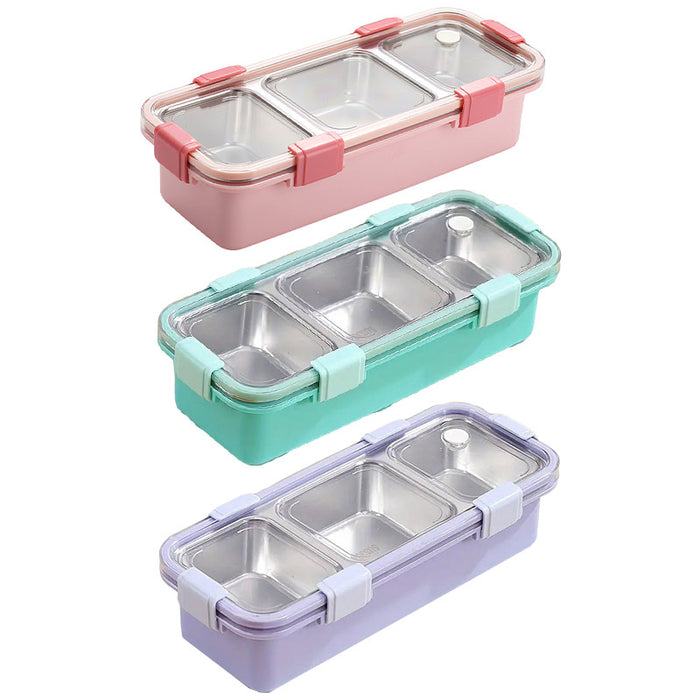 Stainless Steel Bento Lunch Box 3 Compartment Leak Resistant Container