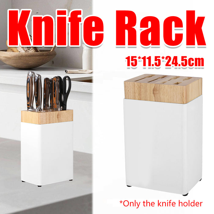 Kitchen Knife Storage Rack 6 Slot Solid Wood Drainage Base