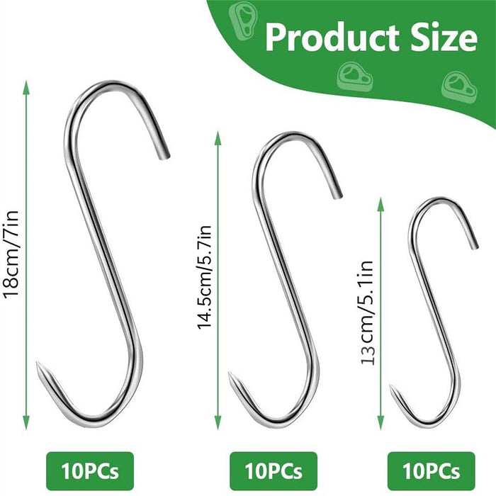 10PCS Steel S-Meat Hooks Set – Heavy-Duty BBQ and Butchering Hooks